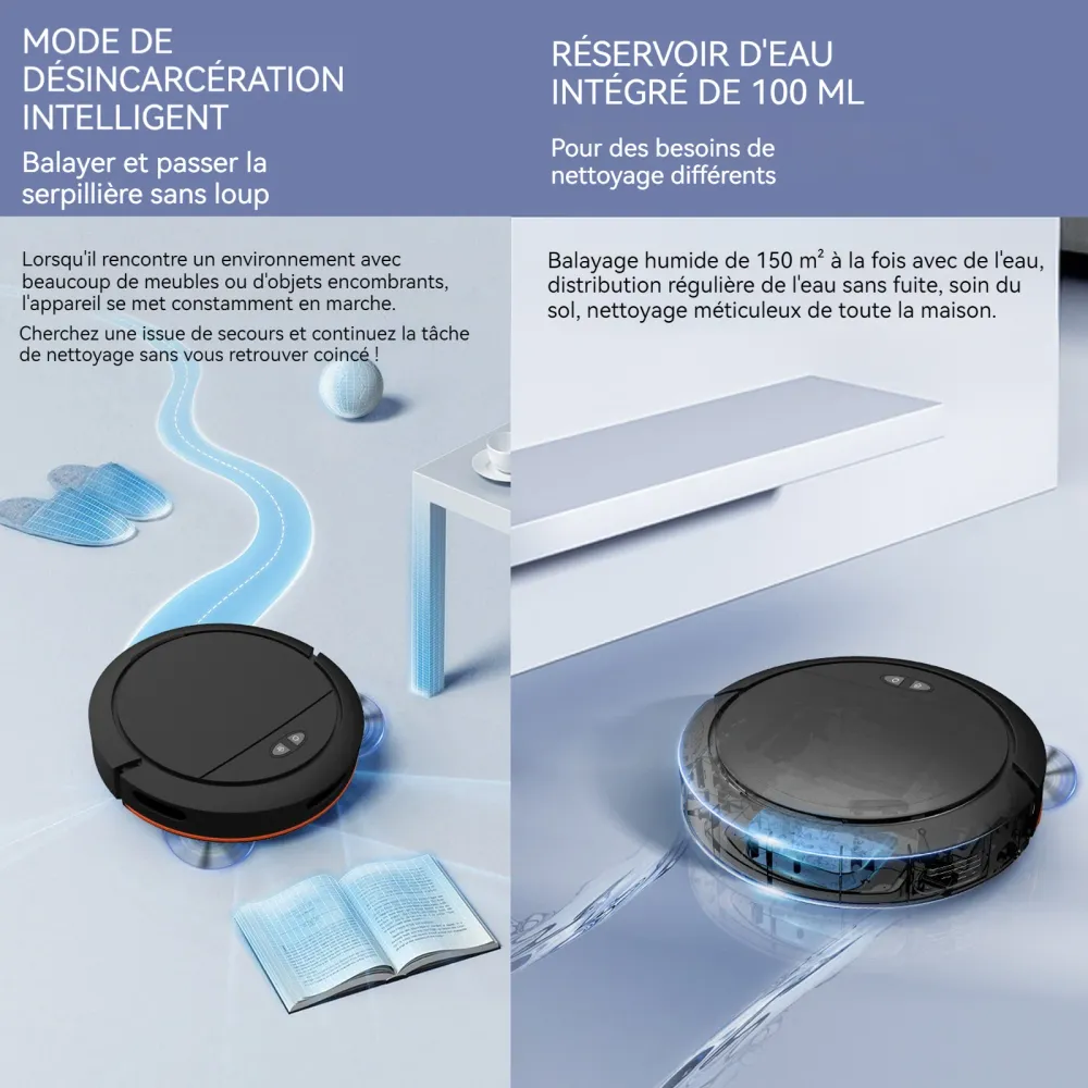 Robot aspirateur 4000pa 6000mah 4 niveaux de réglage Wi-Fi aspirateur robot avec 335ml boîte à poussière et 100ml réservoi...
