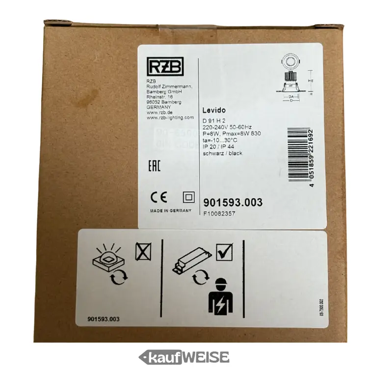 RZB Levido Spot encastrable LED (pivotant) | IP44 et IRC90 | 3000K à intensité variable | Noir