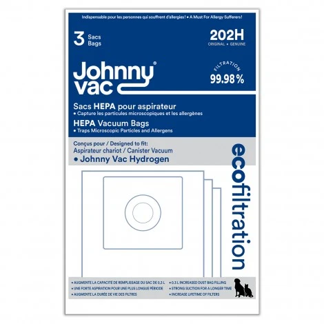 Sac d'aspirateur HEPA à microfiltre pour Johnny Vac Hydrogen - Paquet de 3 sacs
