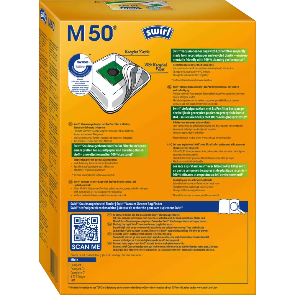Sac d'aspirateur Swirl M50 MicroPor Plus avec 1 filtre, 4 pièces