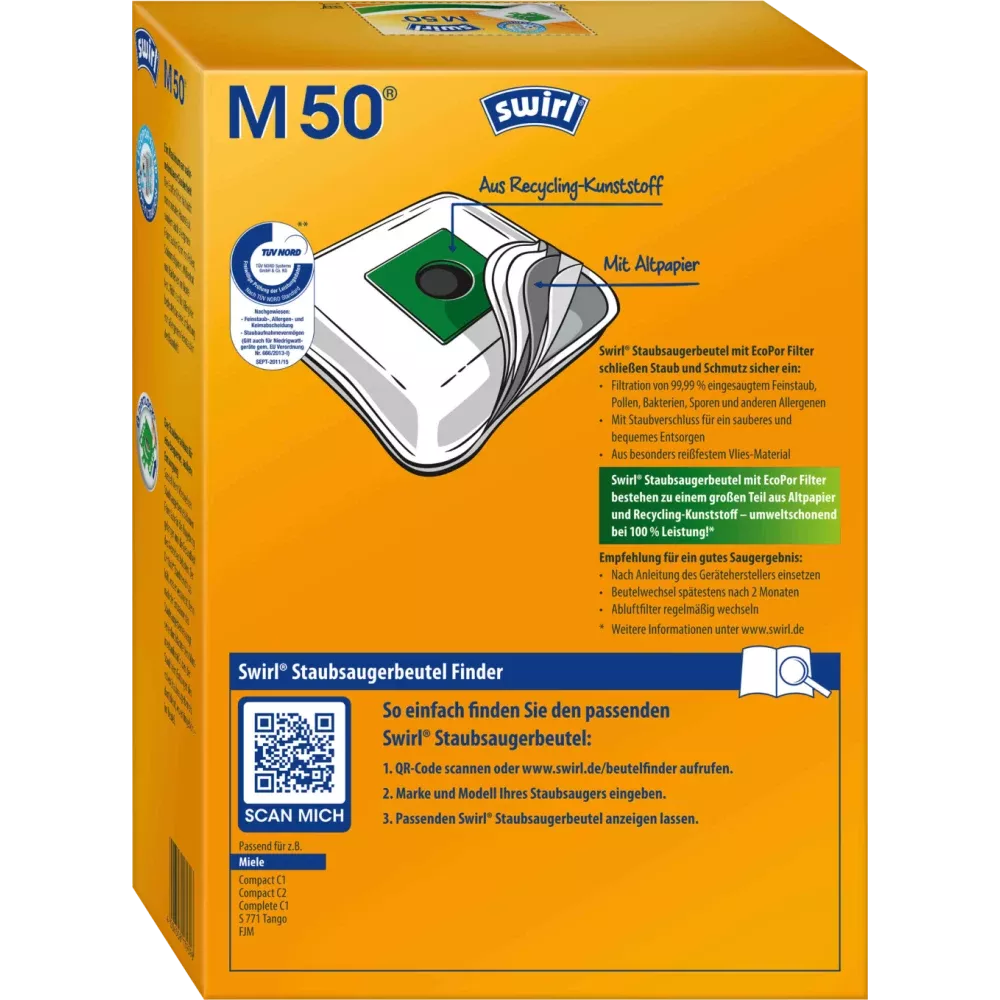 Sac d'aspirateur Swirl M50 MicroPor Plus avec 1 filtre, 4 pièces