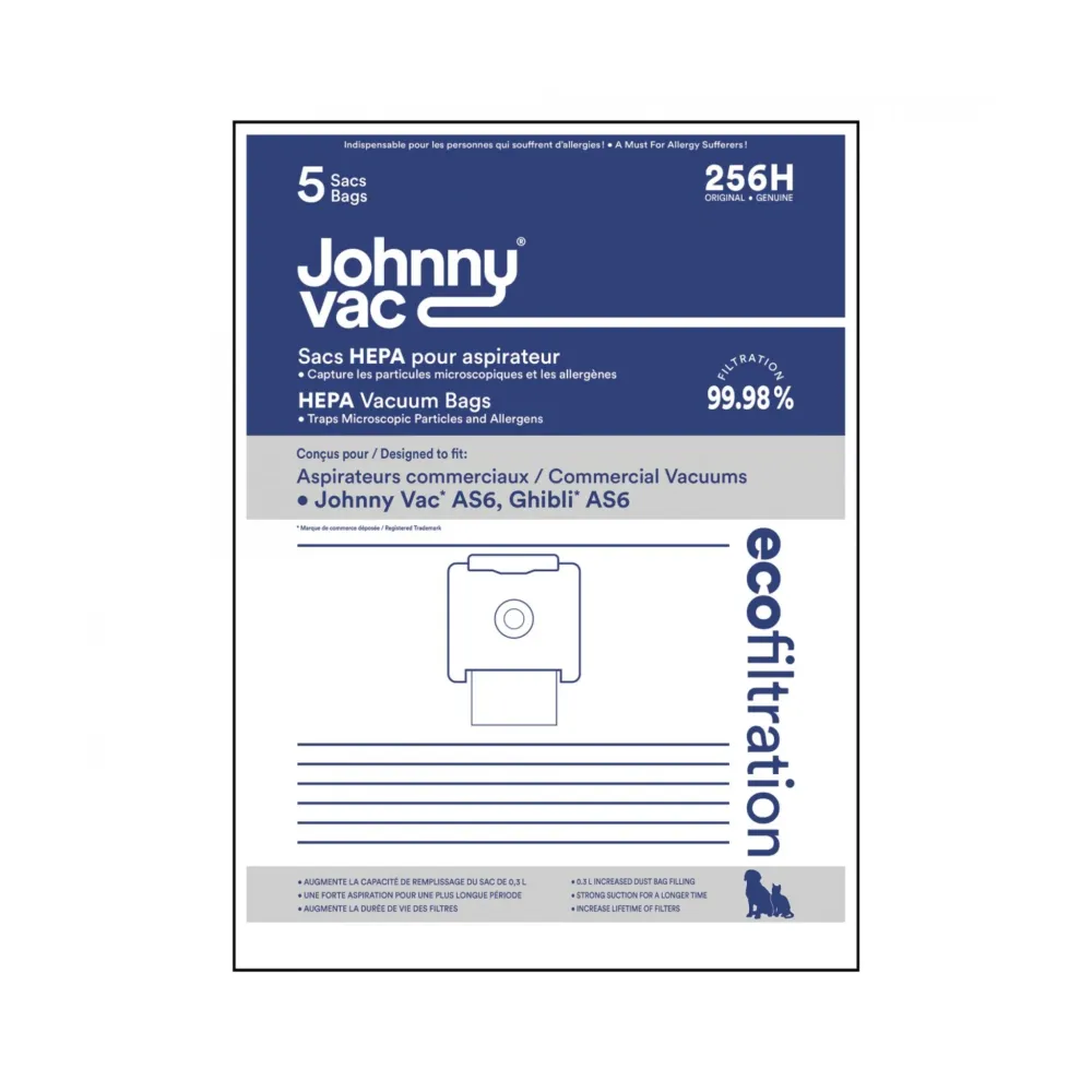Sac microfiltre HEPA pour aspirateur Johnny Vac AS6, Ghibli AS6 - paquet de 5 sacs