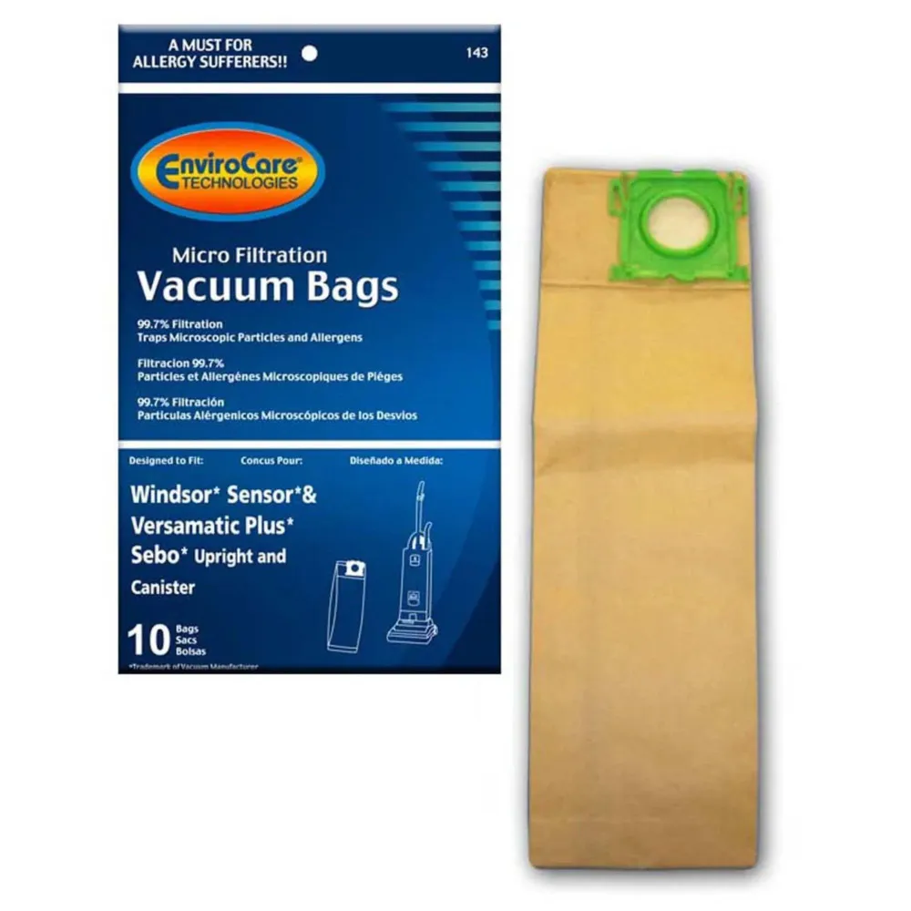 Sacs en papier pour aspirateur vertical Windsor Sensor, Versamatic Plus, Sebo - Paquet de 10 sacs - Envirocare 143