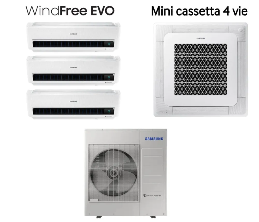 Samsung Climatiseur Quadri Split Inverter WINDFREE EVO série 7000+7000+7000 + Windfree 12000 Mini cassette 4 voies avec AJ...