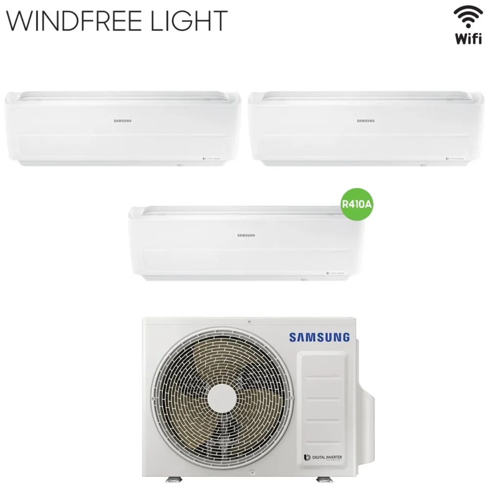 Samsung Trial Split Inverter Climatiseur Windfree Light Series 9 + 12 + 12 Avec Aj068mcj R-410 Wi-Fi intégré 9000 + 12000...