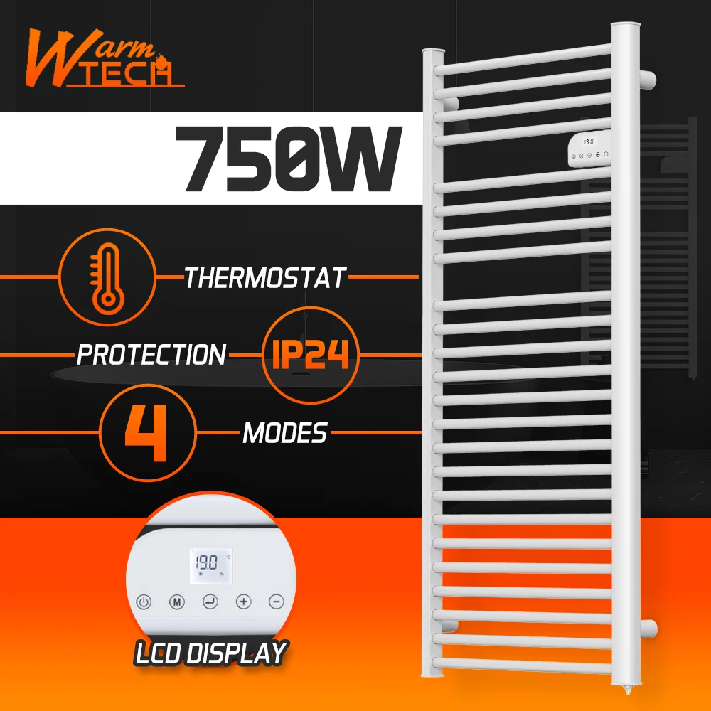 Sèche-serviettes 750W - blanc - thermostat LCD, 4 modes
