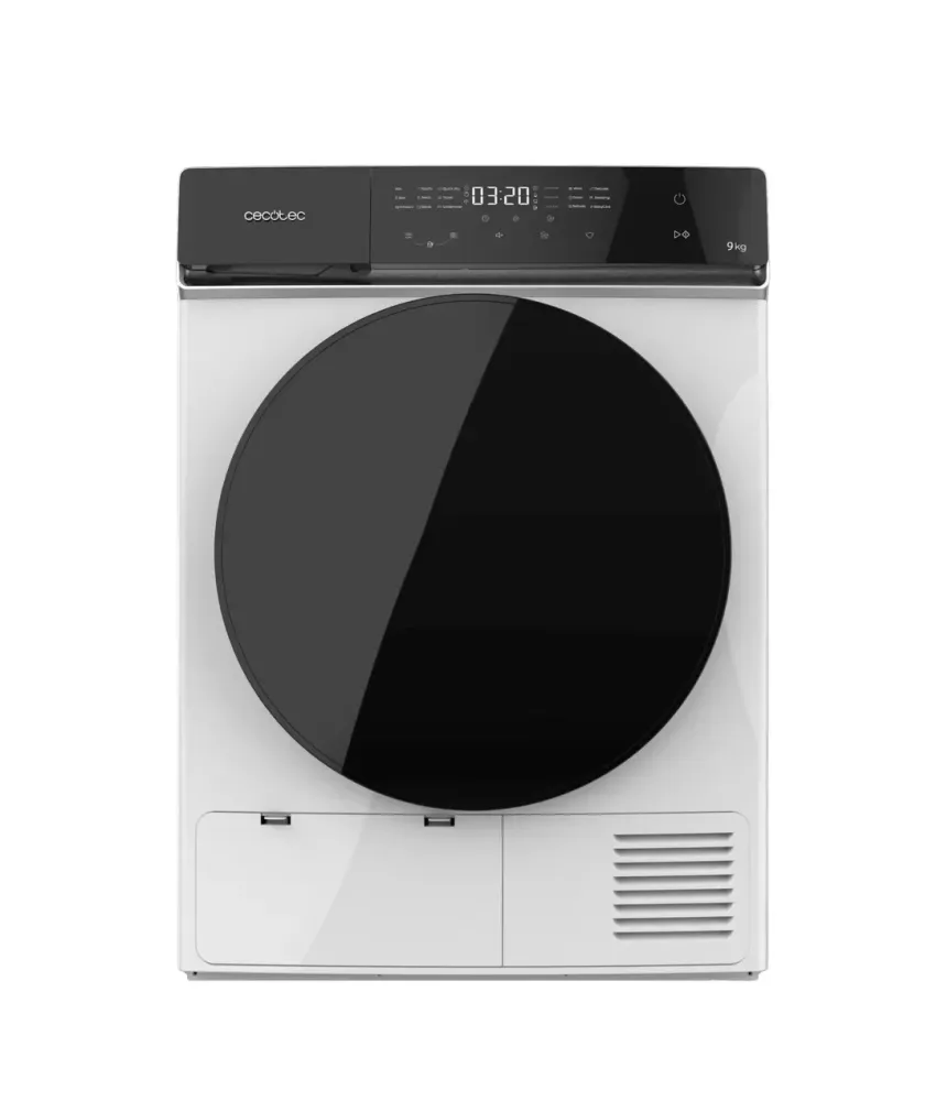 Seche linge 9 kg efficace pompe chaleur classe triple plus 15 programmes commande tactile Cecotec