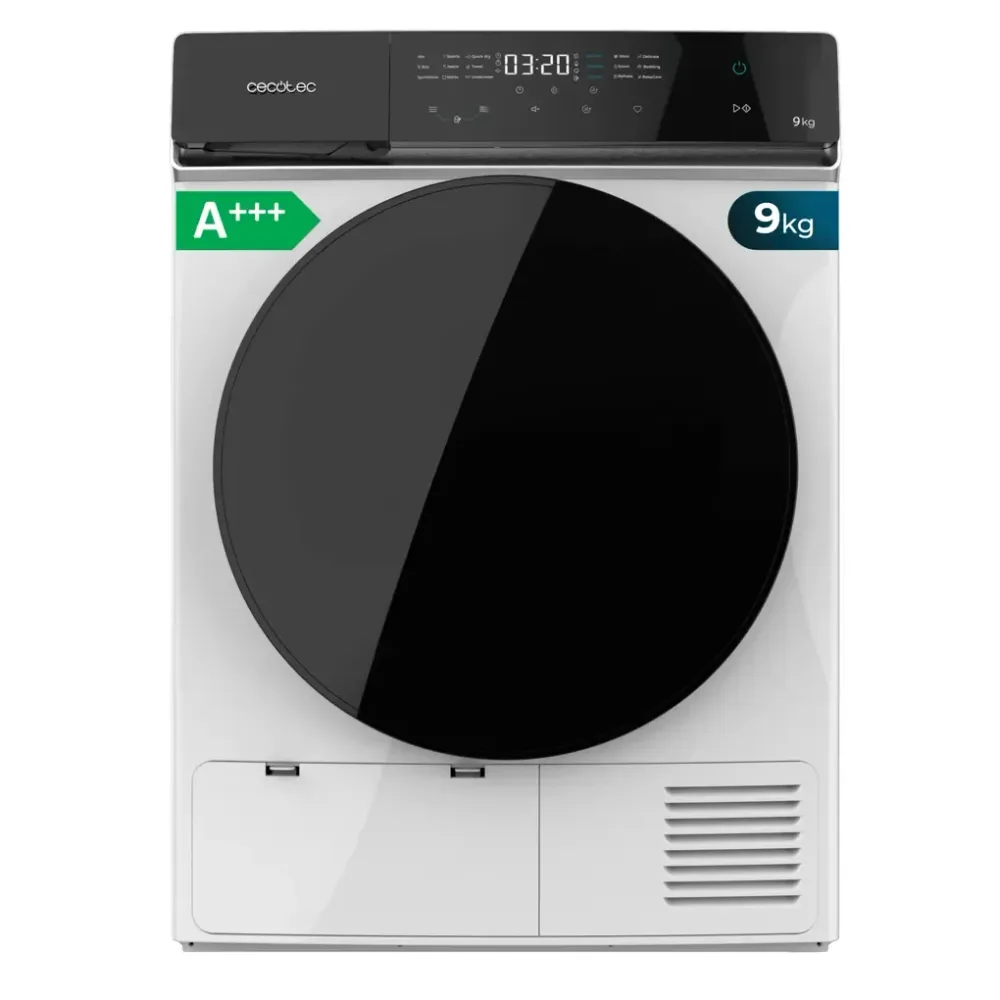 Seche linge 9 kg efficace pompe chaleur classe triple plus 15 programmes commande tactile Cecotec