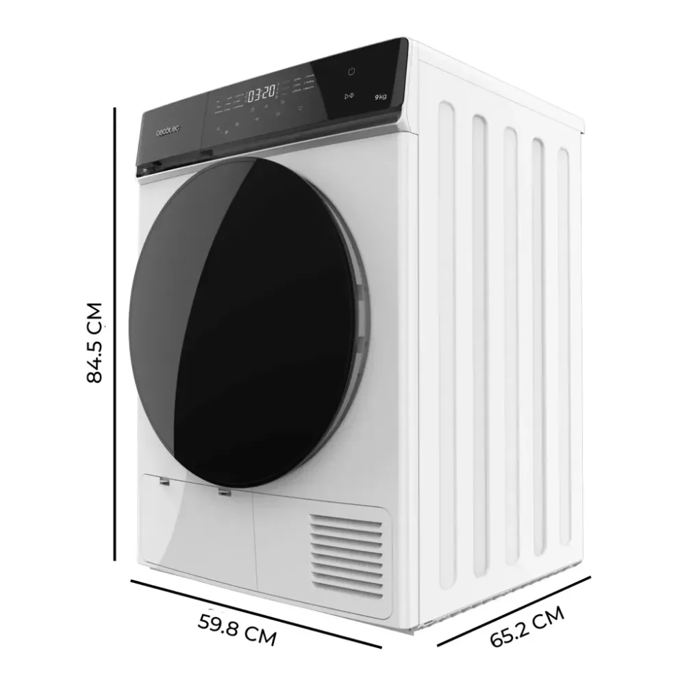 Seche linge 9 kg efficace pompe chaleur classe triple plus 15 programmes commande tactile Cecotec