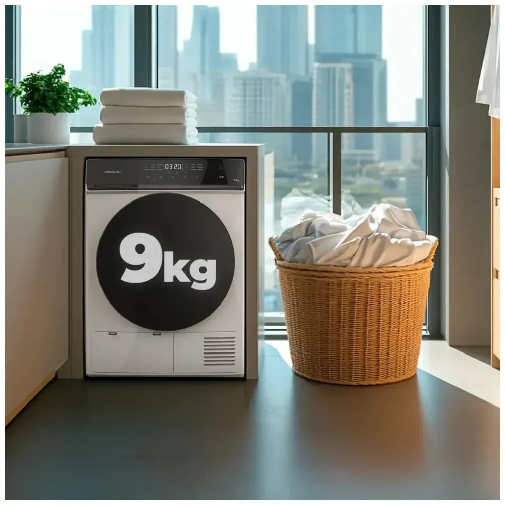 Seche linge 9 kg efficace pompe chaleur classe triple plus 15 programmes commande tactile Cecotec