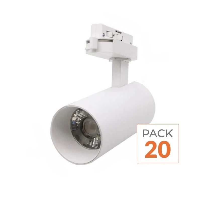 Spot LED sur Rail Monophasé CCT 20W 60° Blanc - 3000K/4000K/6500K (Pack de 20) Silamp