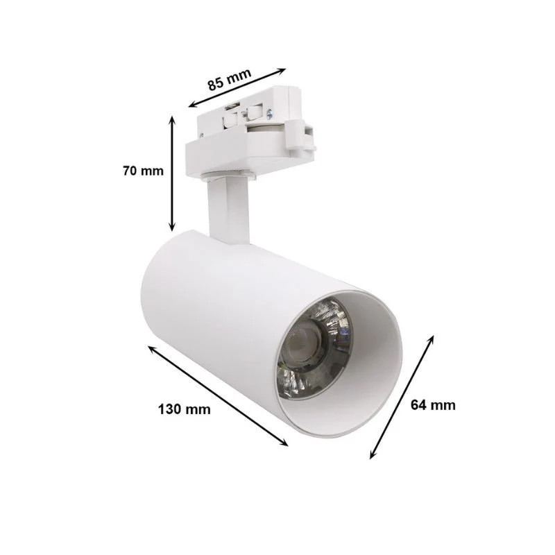 Spot LED sur Rail Monophasé CCT 20W 60° Blanc - 3000K/4000K/6500K (Pack de 20) Silamp