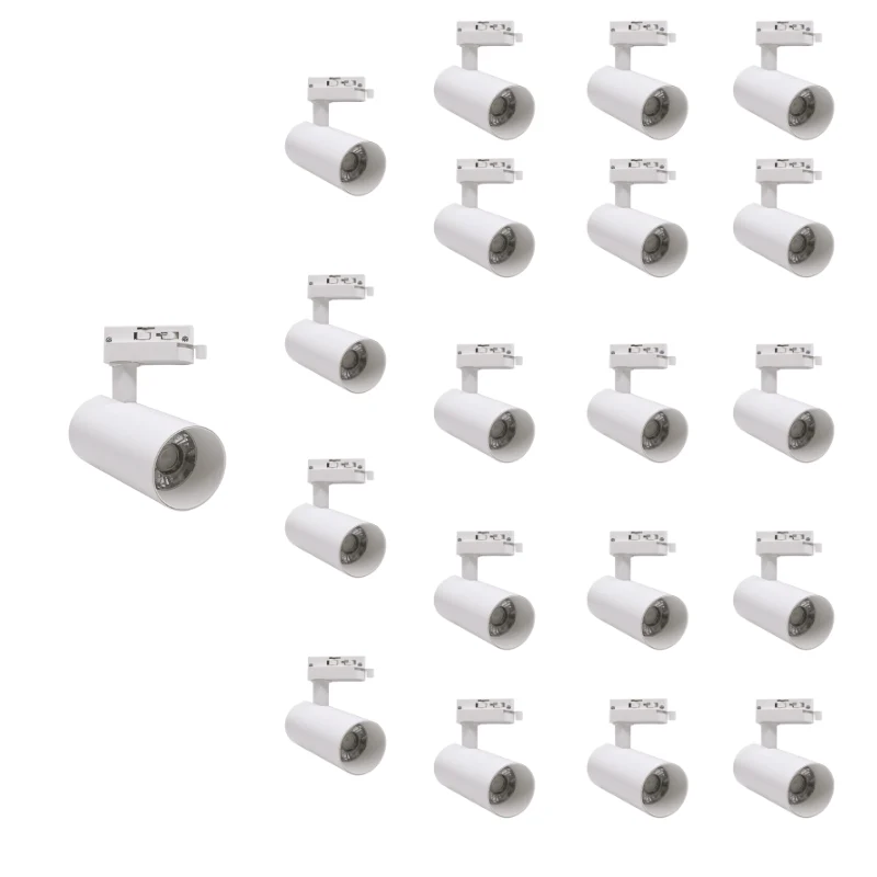 Spot LED sur Rail Monophasé CCT 20W 60° Blanc - 3000K/4000K/6500K (Pack de 20) Silamp