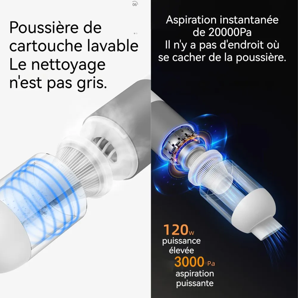 Souffleur air 3KPA 120W 2500mah aspirateur domestique portable rechargeable à grande aspiration petit collecteur de poussière