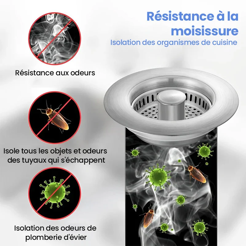Crépine d'évier de cuisine 3 en 1 améliorée sousoleil