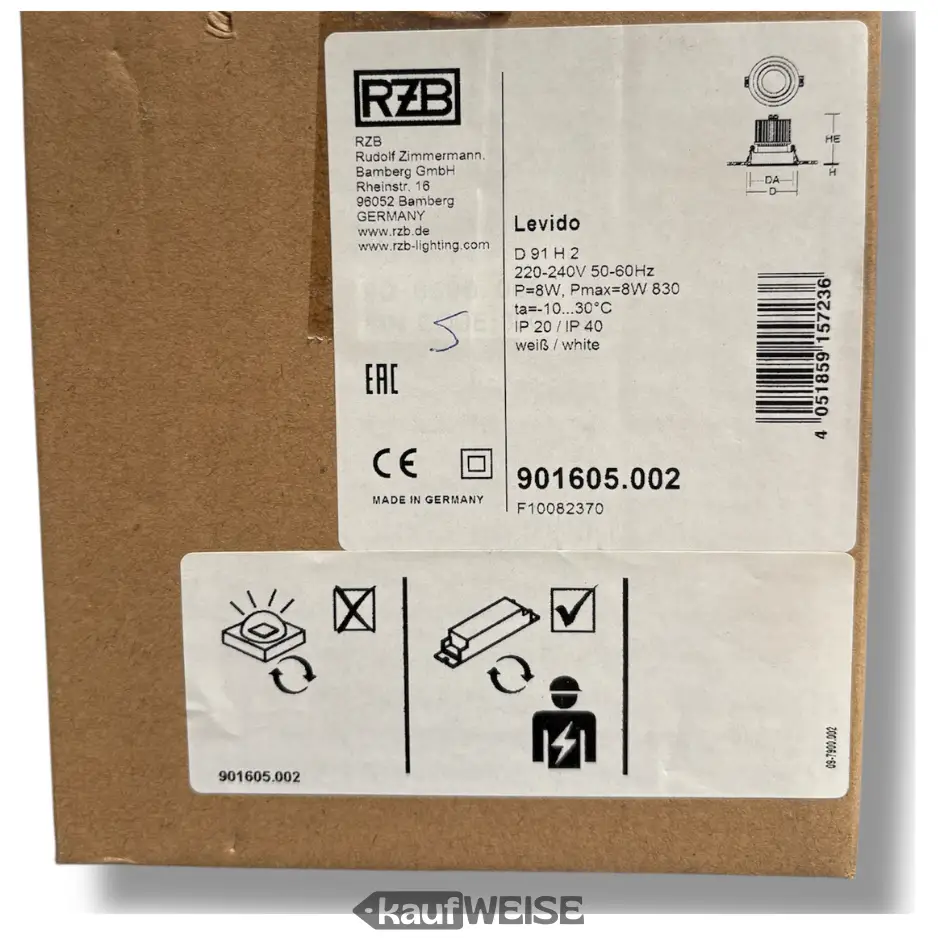 Spot encastrable LED RZB 8W | Pivotant et blanc chaud 2700K | Découpe Ø 78mm | Blanc