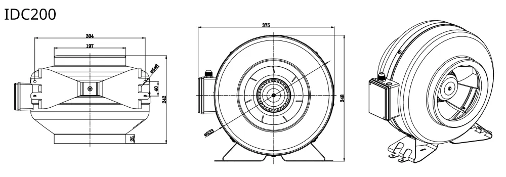 STERR IDC200 - 200 mm Extracteur Centrifuge, Boîtier métallique robuste, 945 m³/h, 175 W