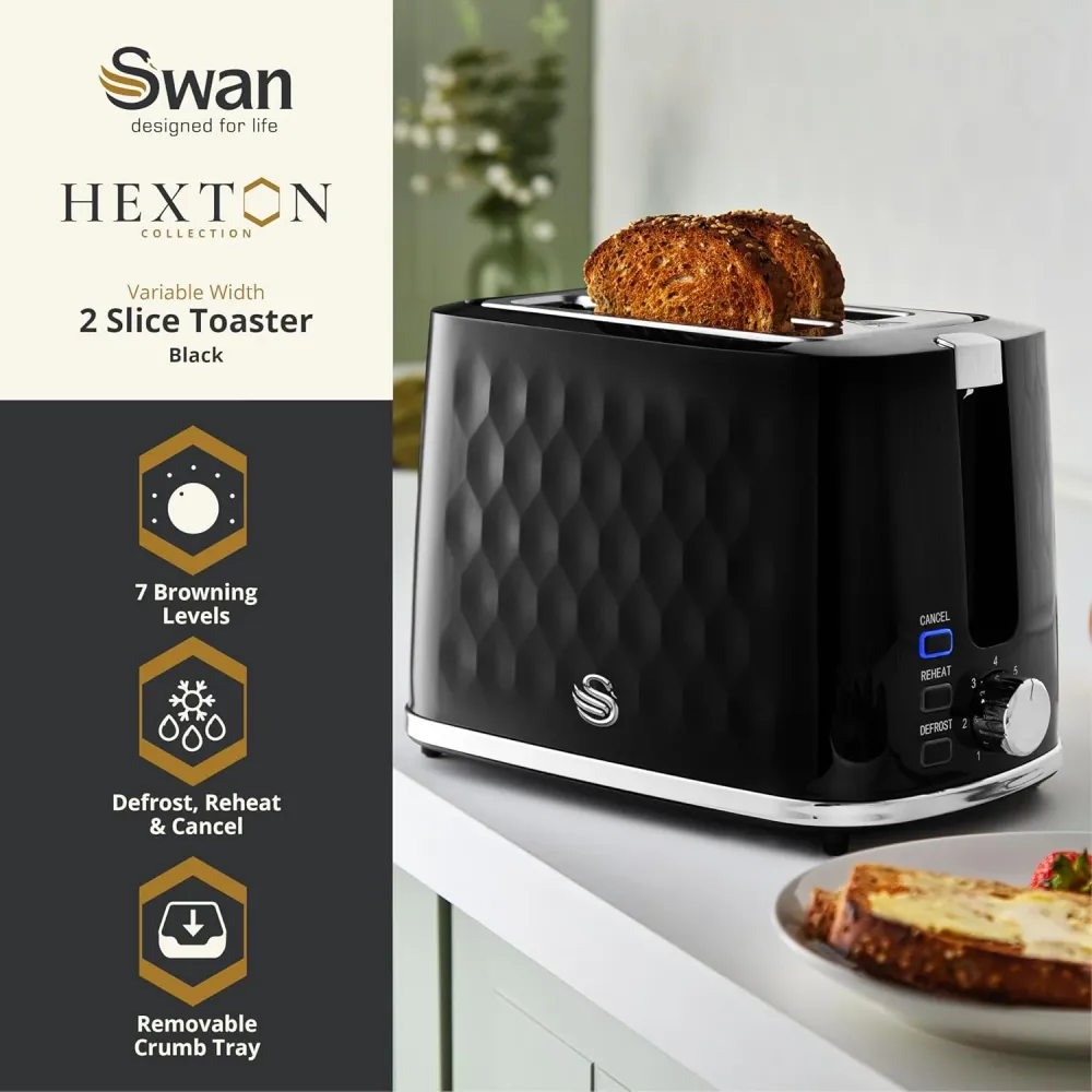 Swan Hexton Black 2 Slice Toaster