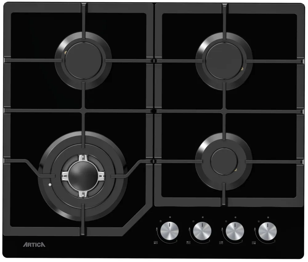 Table de cuisson gaz ARTICA ACG60401 4 Feux Verre Gaz avec WOK