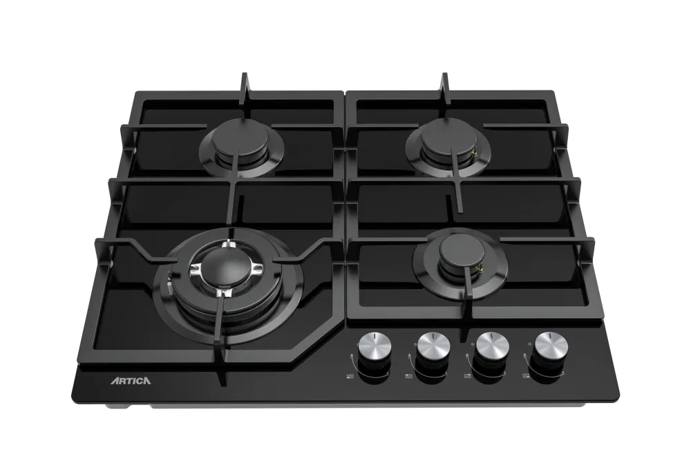 Table de cuisson gaz ARTICA ACG60401 4 Feux Verre Gaz avec WOK