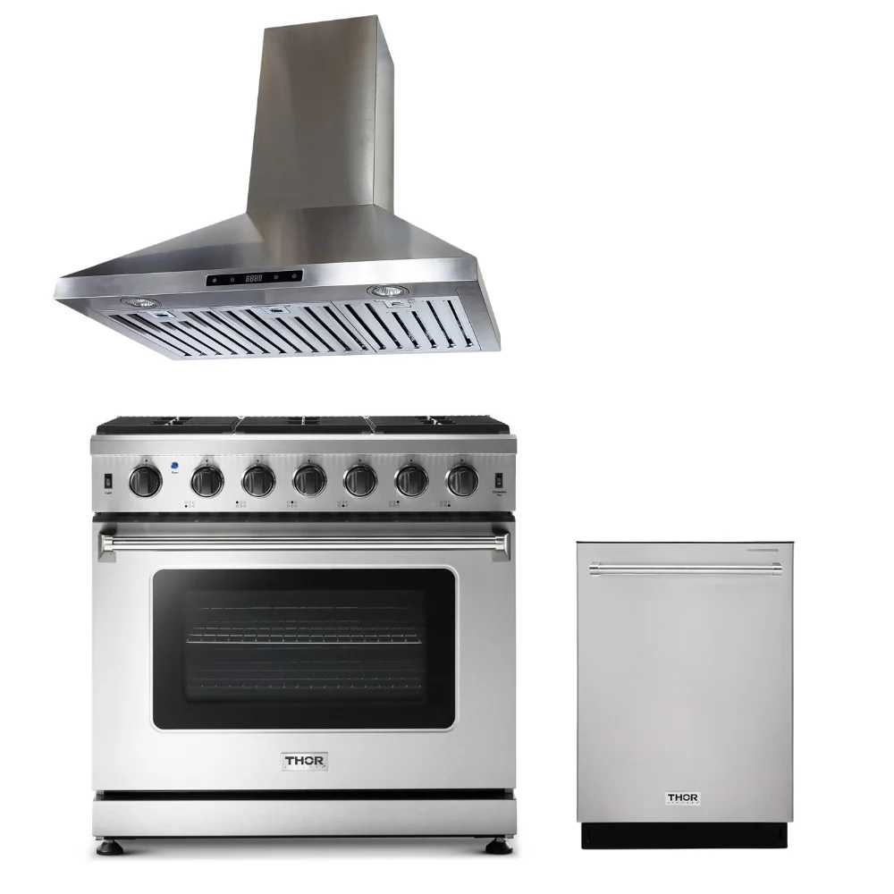 Cuisinière à gaz Thor 30/36/48" + hottes Crown 30/36/48" ensembles de 2 pièces Thor Kitchen