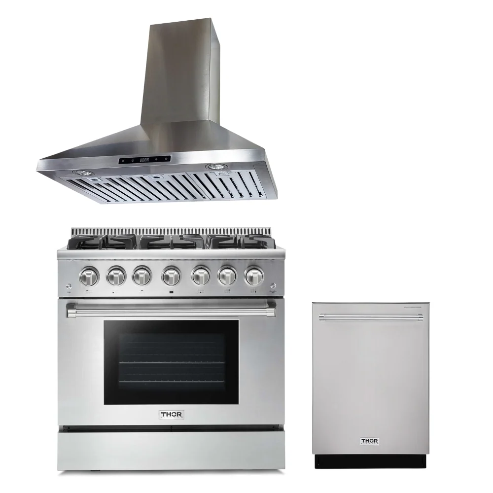 Cuisinière à gaz Thor 30/36/48" + hottes Crown 30/36/48" ensembles de 2 pièces Thor Kitchen