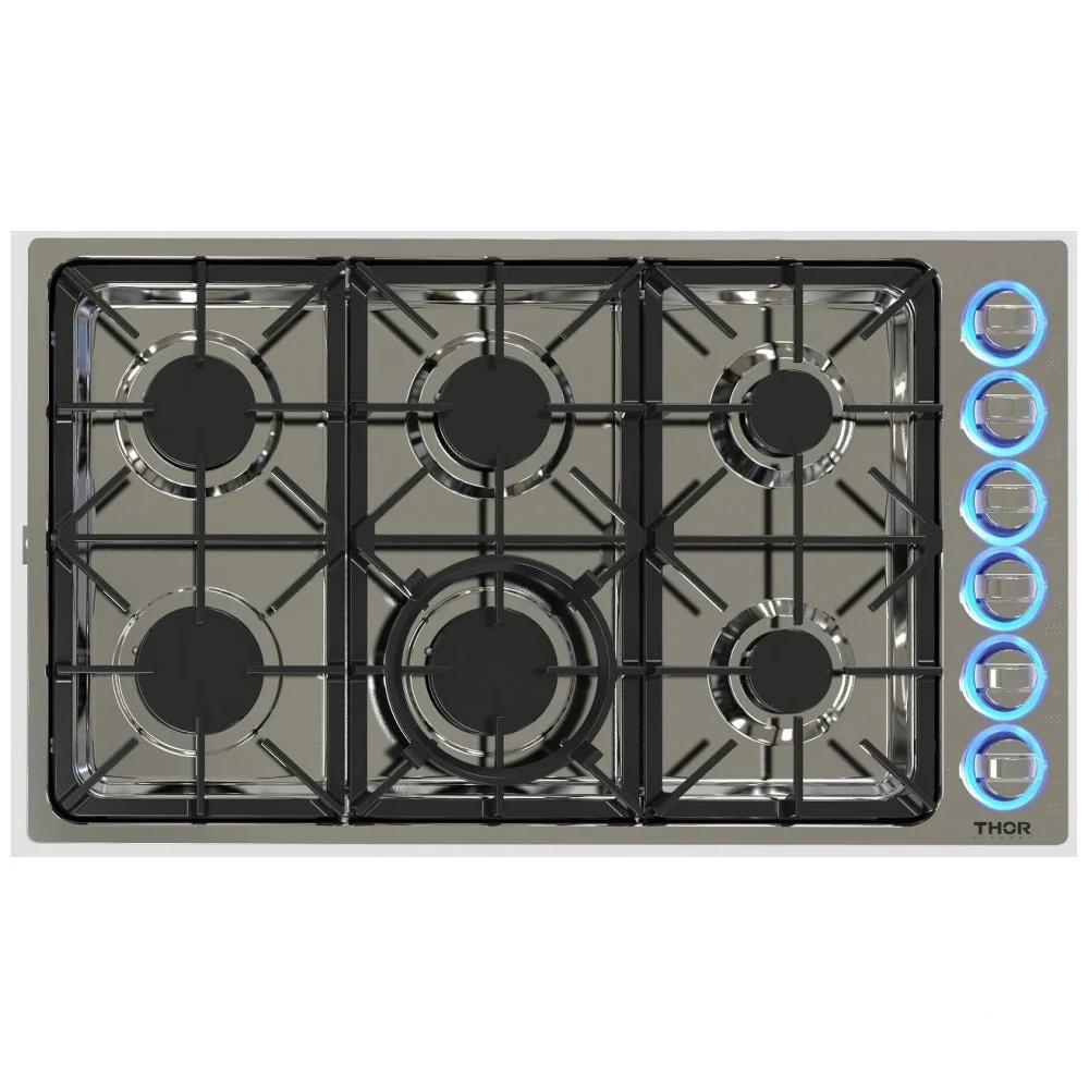 Table de cuisson à gaz encastrable de 36 po à 6 brûleurs en acier inoxydable HCT3605 - boîte ouverte Thor Kitchen