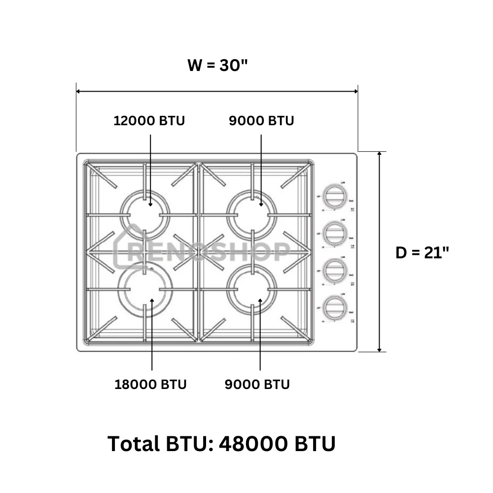 Table de cuisson à gaz encastrable de 30 po à 4 brûleurs en acier inoxydable TGC3001 - boîte ouverte Thor Kitchen