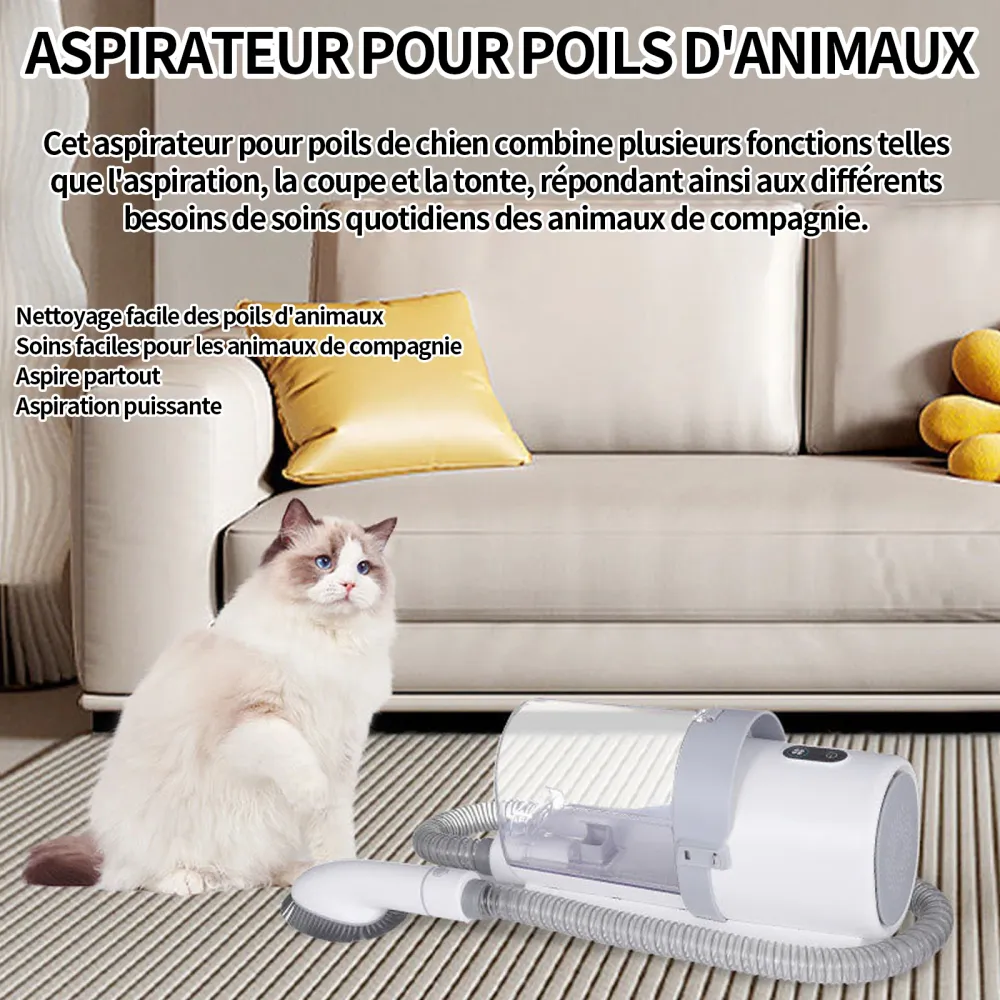 Tondeuse chien 2,5L 300w aspirateur poil de chien réglage à 3 vitesses filtration à 4 niveaux tondeuse pour chien avec asp...