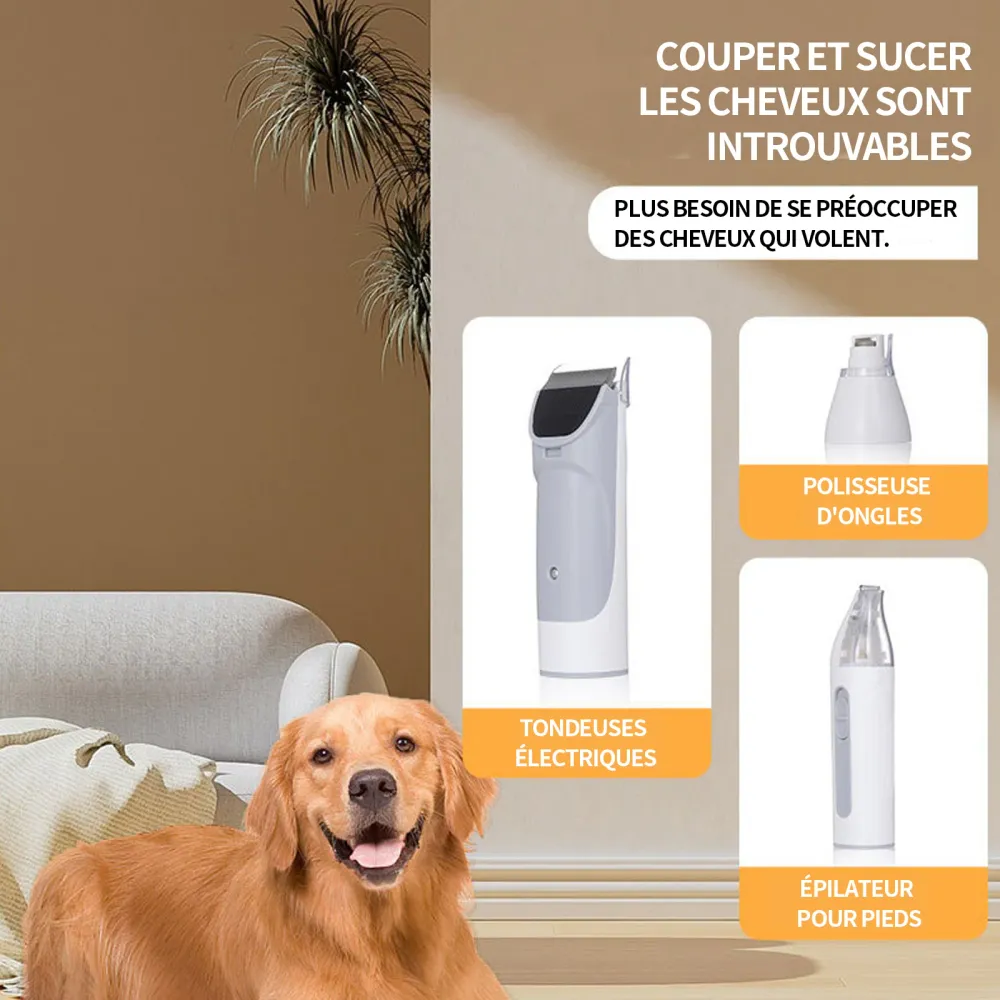 Tondeuse chien 2,5L 300w aspirateur poil de chien réglage à 3 vitesses filtration à 4 niveaux tondeuse pour chien avec asp...