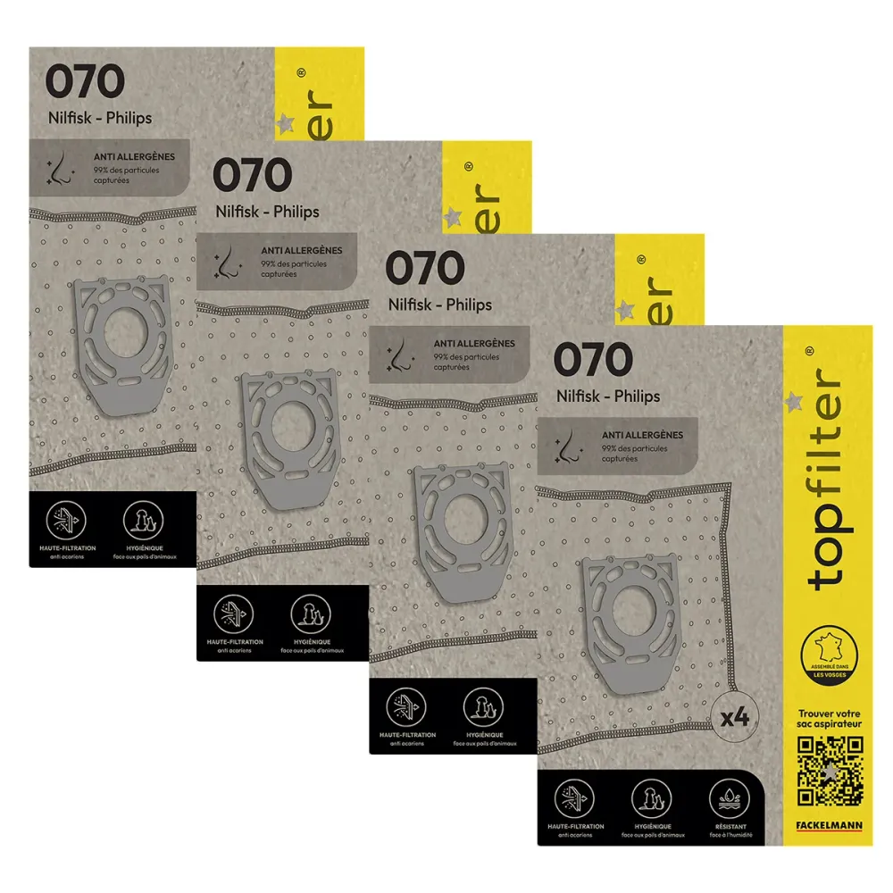 Lot de 4 packs de 4 sacs aspirateur 64070 Philips TopFilter Premium Top Filter