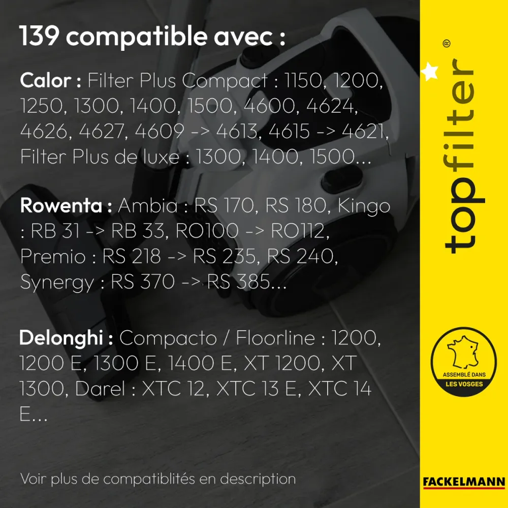 Lot de 4 packs de 4 sacs aspirateur 64139 pour Rowenta TopFilter Premium Top Filter