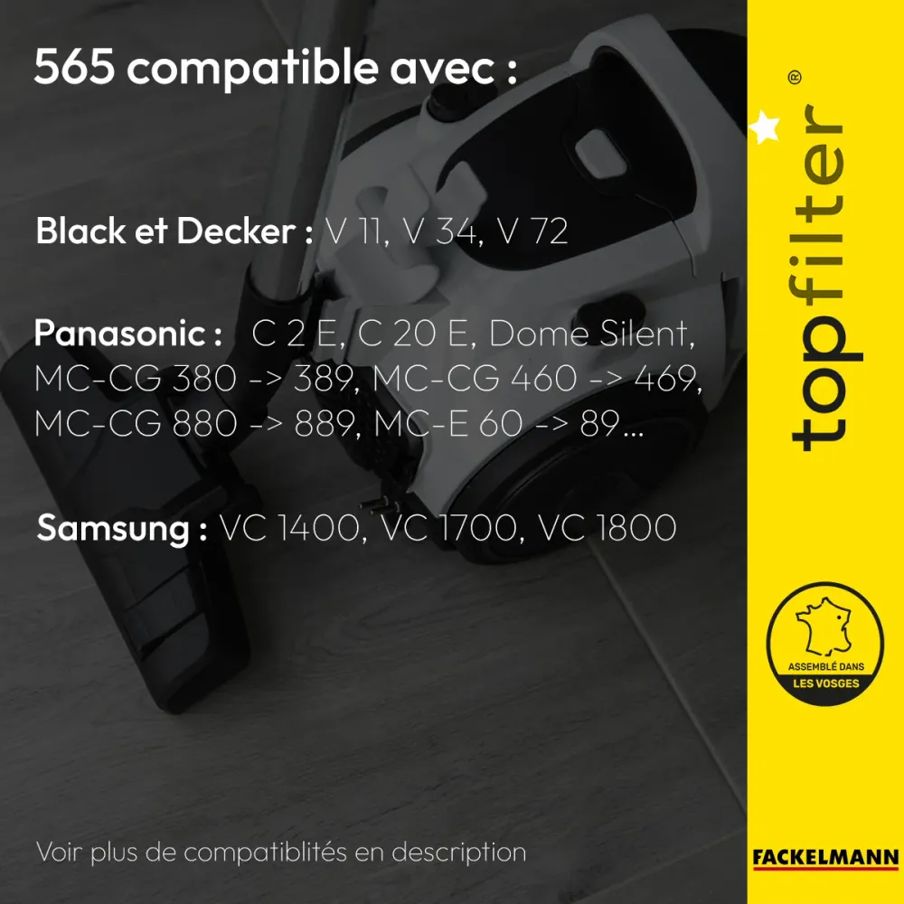 Lot de 4 packs de 4 sacs aspirateur 64565 pour Samsung et Panasonic TopFilter Premium Top Filter
