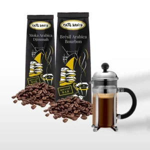 Coffret Découverte Cafetière à Piston Bodum, Brésil 250g, Moka Djima 250g Torrefaction David