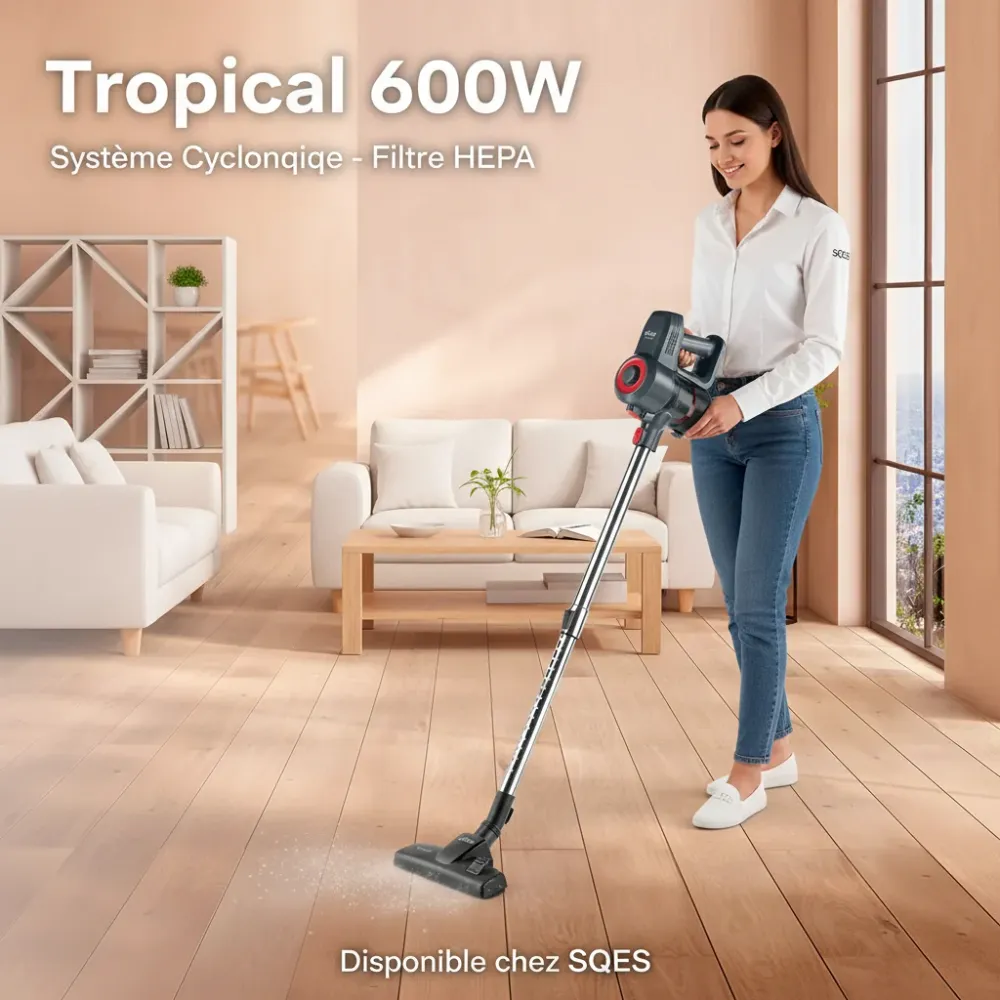 Aspirateur Balai Tropical 600W Filaire - Système Cyclonique Filtre HEPA UFESA