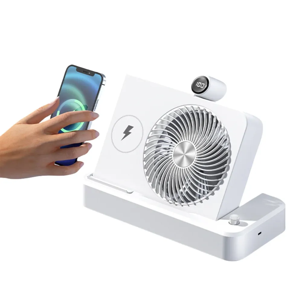 Ventilateur 2 en 1 2400mAH 188x165x45mm peut être utilisé pour chargement sans fil des téléphones portables affichage numé...