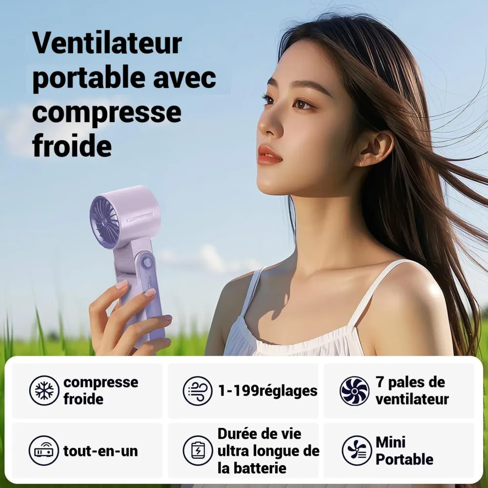 Ventilateur 6000mah 6,2 x 5,7 x 17,8 cm 199 vitesses pliable et portable conception anti-bruit affichage numérique intelli...