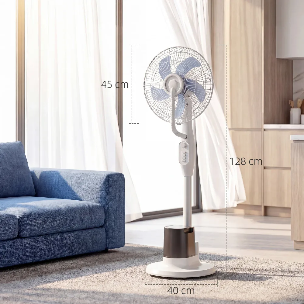Ventilateur brumisateur 90W, ventilateur sur pied 128cm avec oscillation à 70°, 3 vitesses, réservoir d'eau 3,5 L, 5 roues...