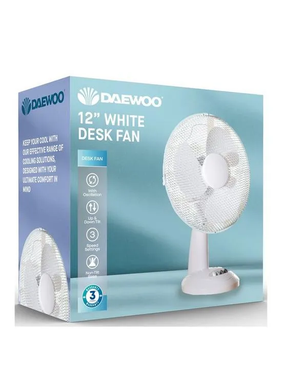 Ventilateur de bureau Daewoo 12", blanc - COL1256