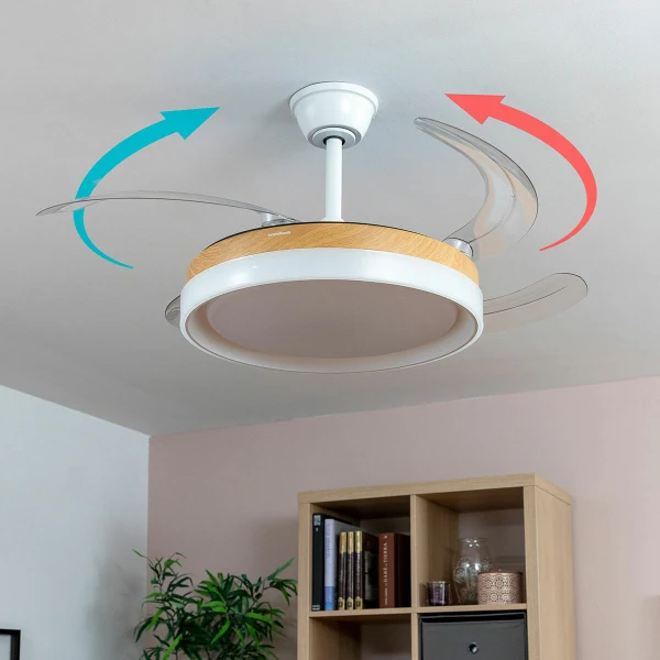 Ventilateur de plafond avec lumière LED et 4 pales rétractables - Livraison offerte