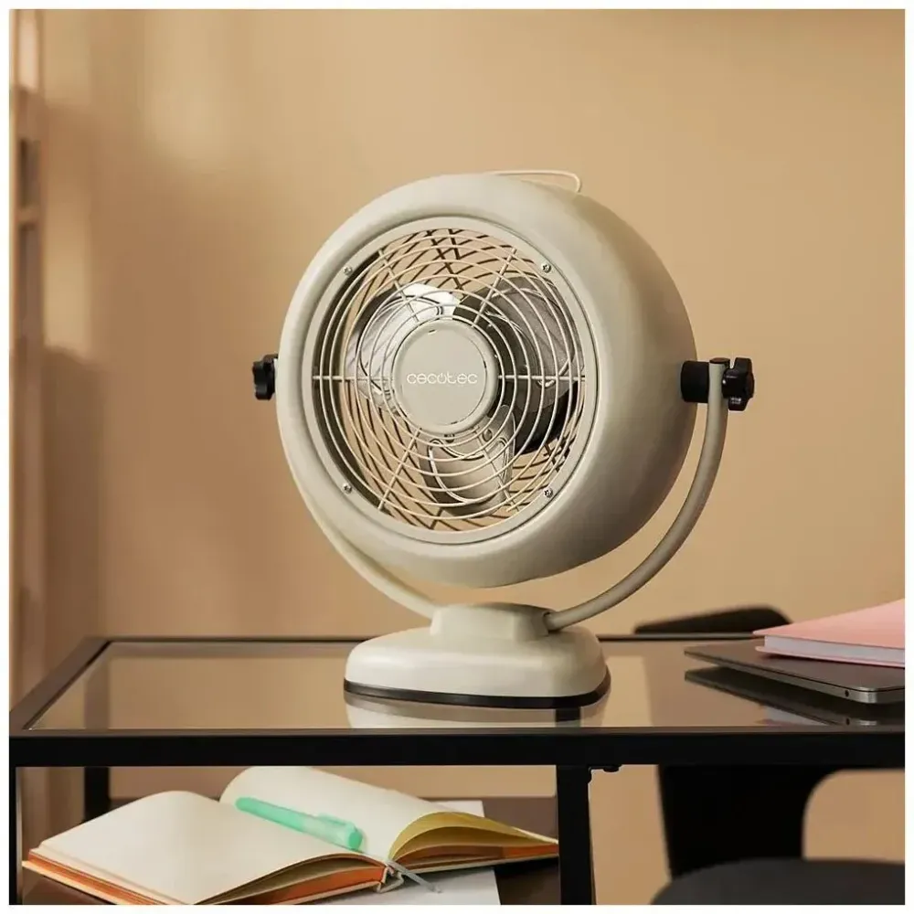 ventilateur de table rétro beige 20 W 8 pouces 2 vitesses design élégant Cecotec
