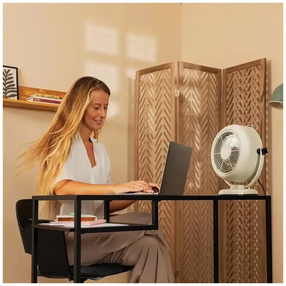 ventilateur de table rétro beige 20 W 8 pouces 2 vitesses design élégant Cecotec