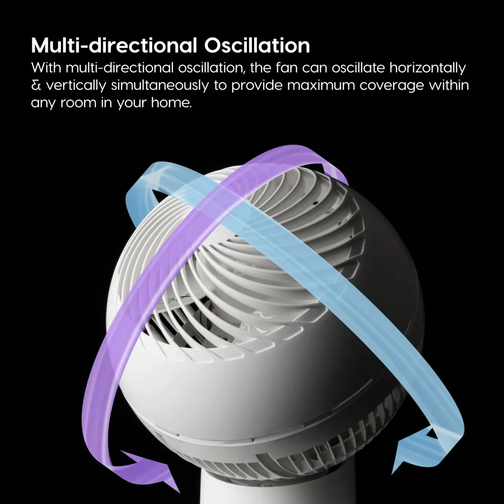 WOOZOO® Globe Fan - Moteur CC multi-oscillations, puissant et silencieux, télécommande