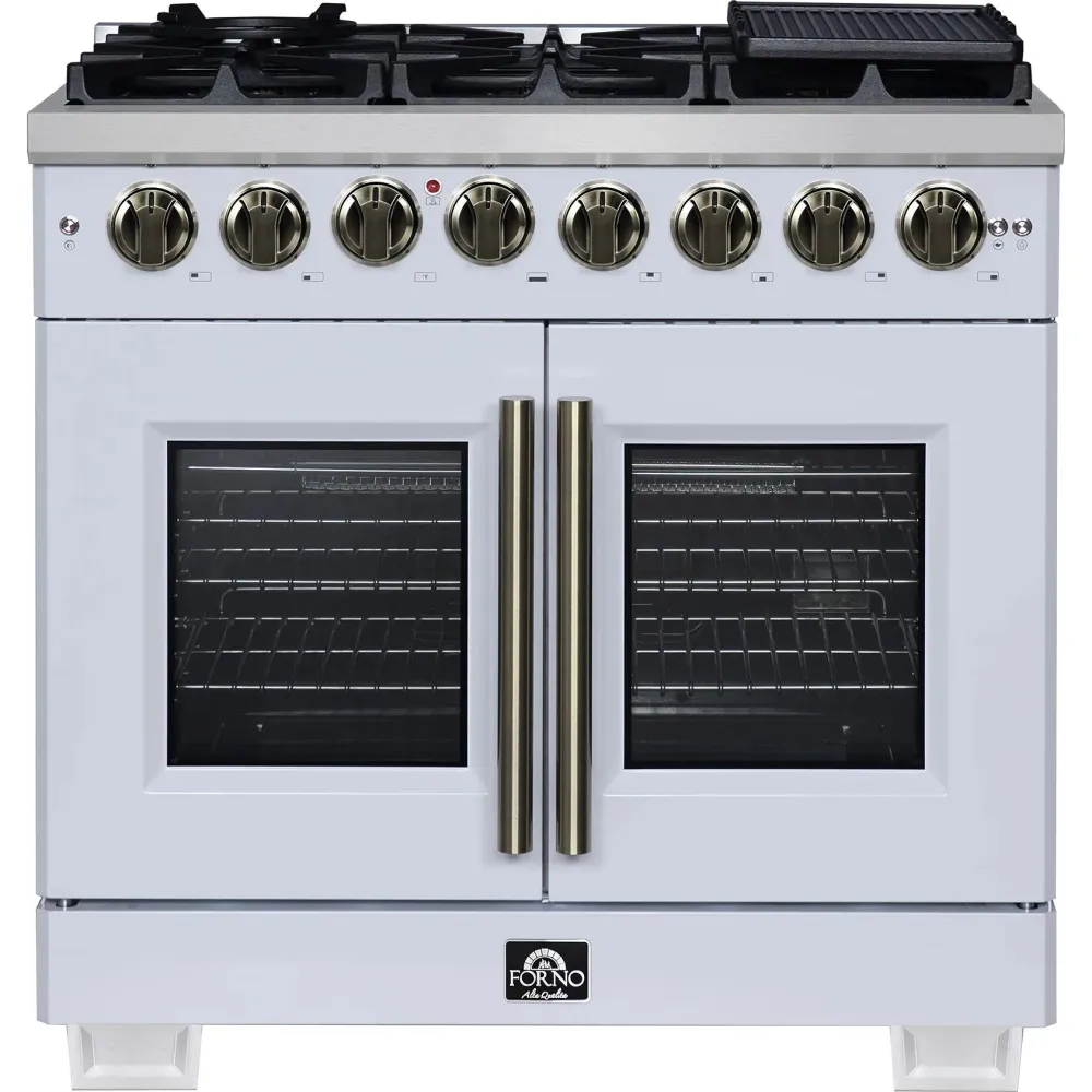 Forno Galiano Cuisinière autoportante à portes françaises de 48 po FFSGS6387-36WHT avec four pyrolyse