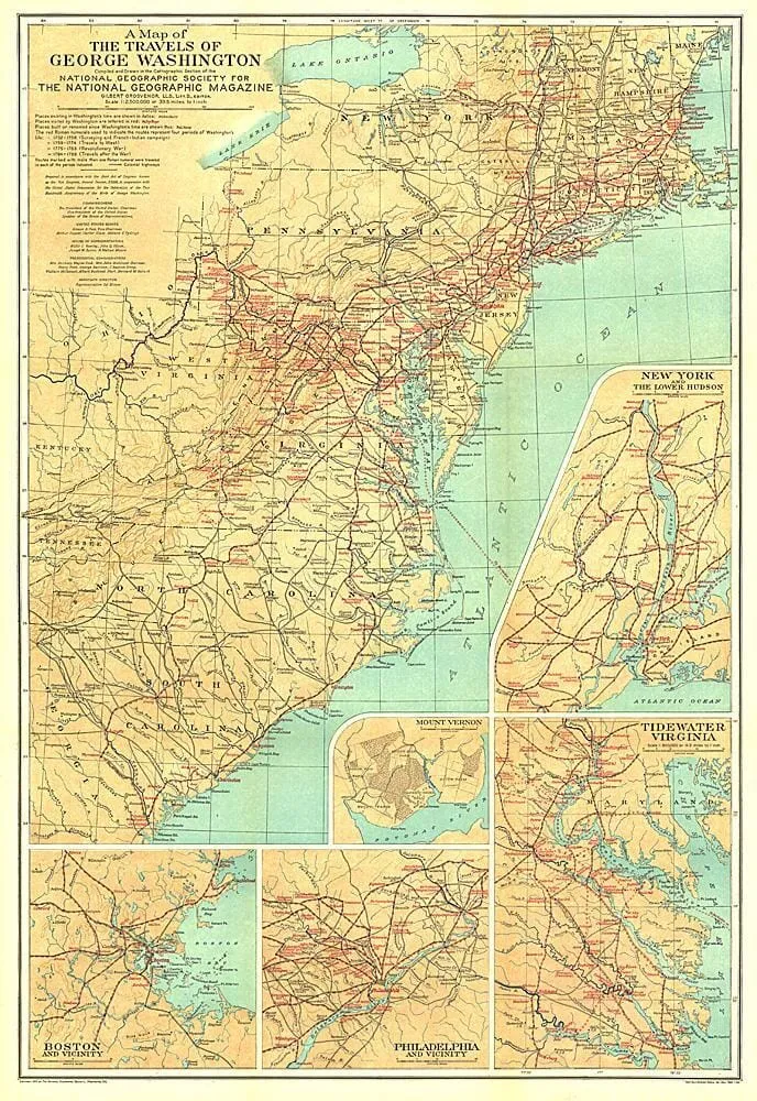 1932 Travels George Washington (carte)