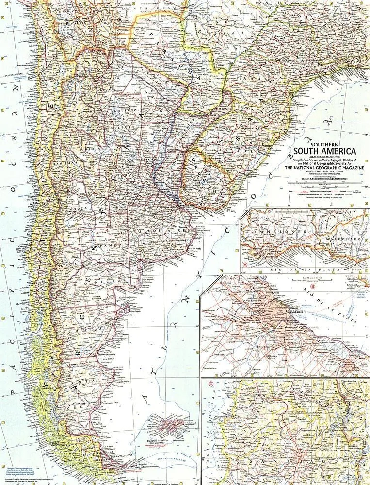 1958 Carte du sud de l'Amérique du Sud