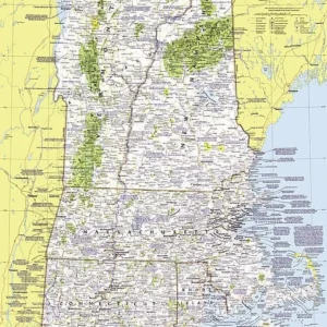 1975 Gros plan USA, carte de l'ouest de la Nouvelle-Angleterre