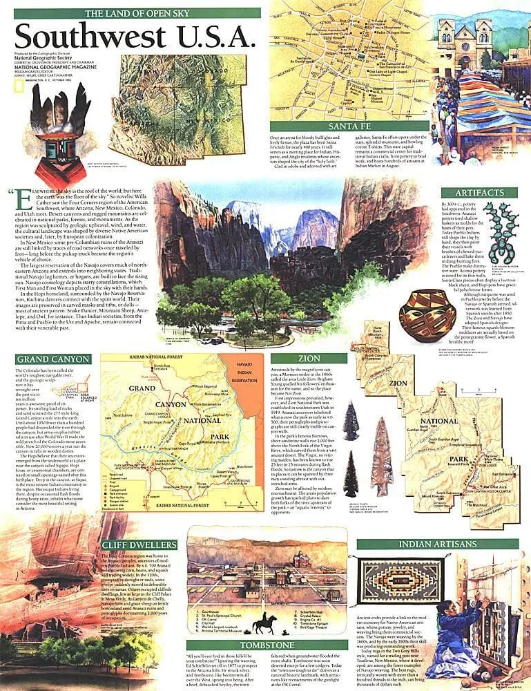 1992 Sud-Ouest, Carte des États-Unis, Terre de ciel ouvert