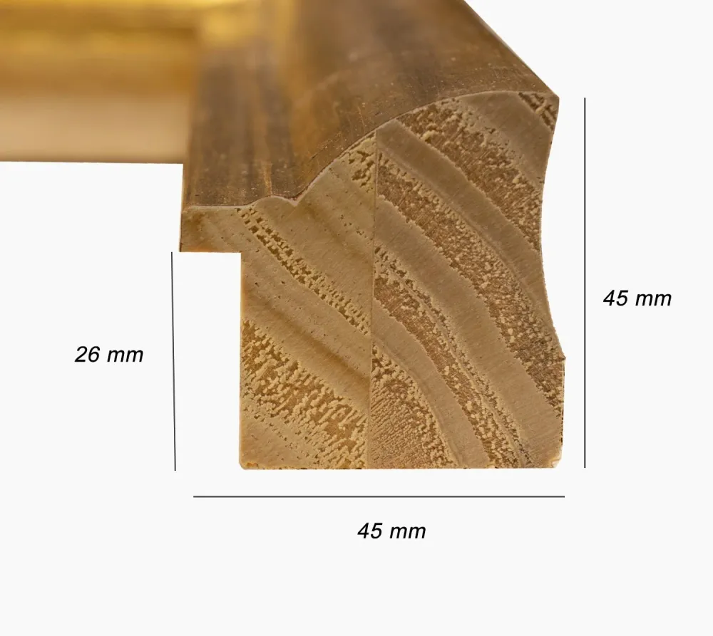 227.010 cadre en bois à la feuille d'or mesure de profil 45x45 mm