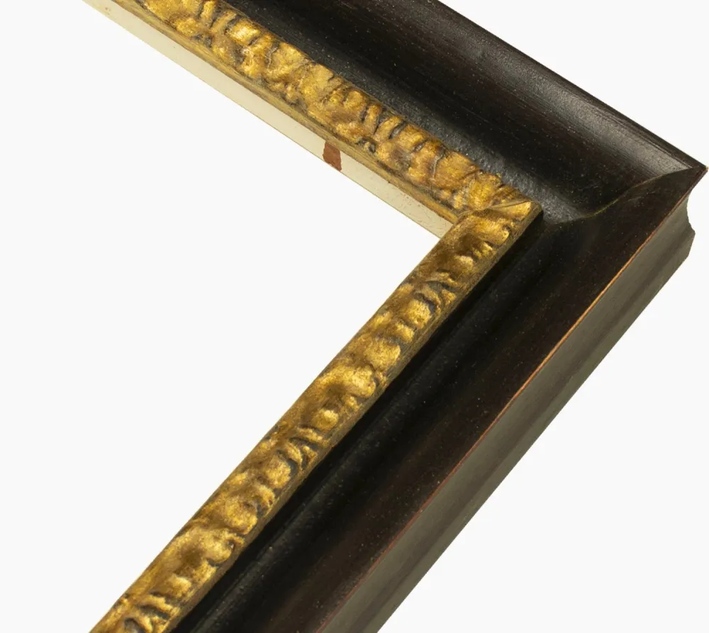 230.601 cadre en bois noire à cire avec fil d'or mesure de profil 45x45 mm